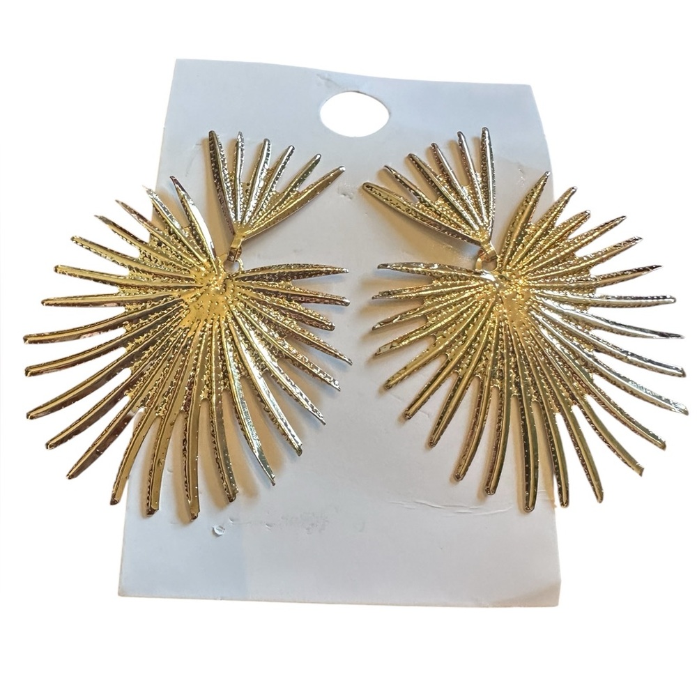 Gold Fan Oversized Spiky Hinged Earrings
